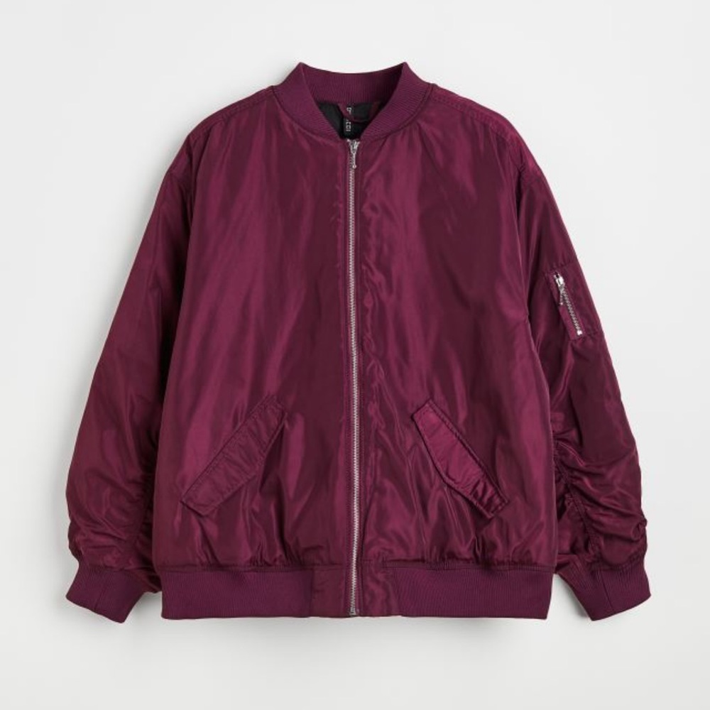 NWT H&M Oversized Women’s Bomber Jacket - Eggplant/Burgundy/Wine with pockets